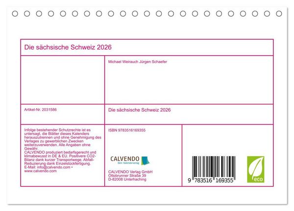 Produktbild: Die s&auml;chsische Schweiz 2026 (Tischkalender 2026 DIN A5 quer), CALVENDO Monatskalender