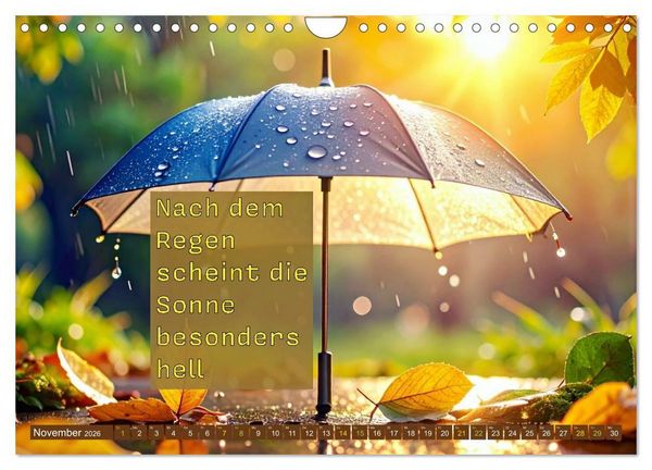 Produktbild: Regenmomente &ndash; Spr&uuml;che f&uuml;r graue Tage (Wandkalender 2026 DIN A4 quer), CALVENDO Monatskalender