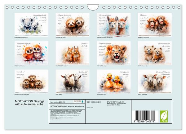 Produktbild: MOTIVATION Sayings with cute animal cubs (Wall Calendar 2026 DIN A4 landscape), CALVENDO 12 Month Wall Calendar
