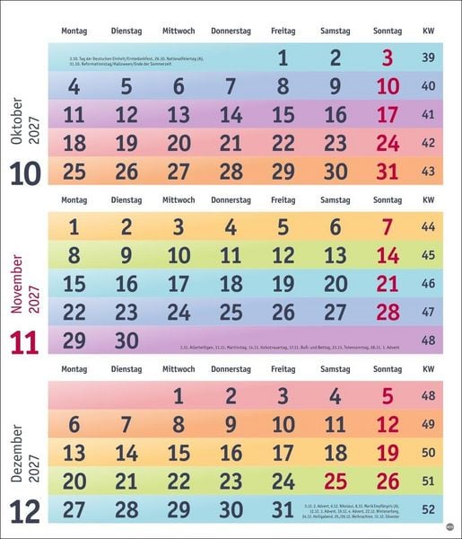 Produktbild: Bunte Wochen 3-Monatsplaner 2027