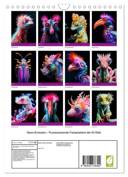 Produktbild: Neon-Evolution - Fluoreszierende Fantasietiere der KI-Welt (Wandkalender 2026 DIN A4 hoch), CALVENDO Monatskalender