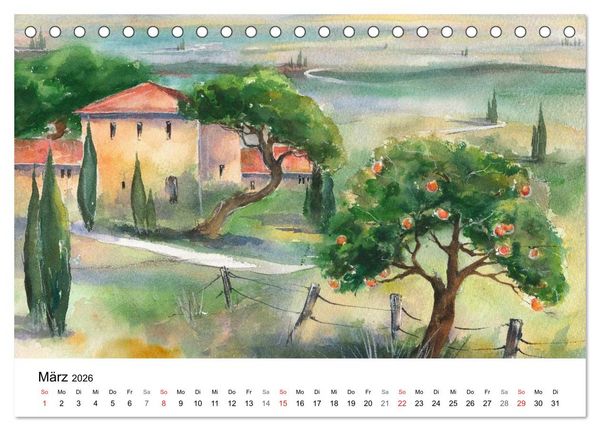 Produktbild: Toskana Aquarelle (Tischkalender 2026 DIN A5 quer), CALVENDO Monatskalender