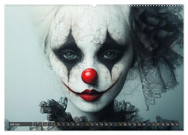 Produktbild: Clowniversum - Wo die Masken Geschichten erz&auml;hlen (Wandkalender 2026 DIN A2 quer), CALVENDO Monatskalender