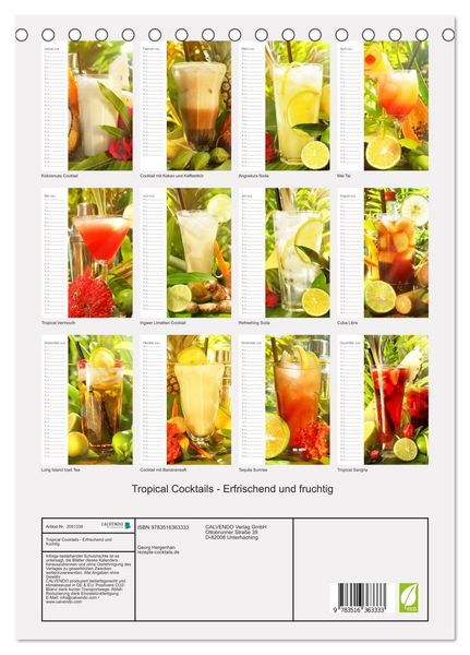 Produktbild: Tropical Cocktails - Erfrischend und fruchtig (Tischkalender 2026 DIN A5 hoch), CALVENDO Monatskalender