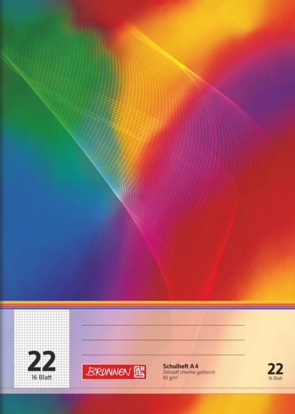 Produktbild: Schulheft | A4, Lineatur 22, 16 Blatt, mehrfarbig