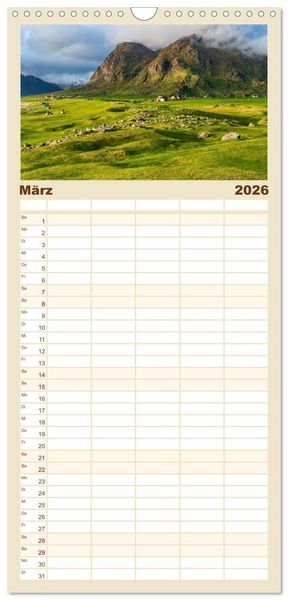 Produktbild: Familienplaner 2026 - Lofoten - Norwegische Trauminseln mit 5 Spalten (Wandkalender, 21 x 45 cm) CALVENDO