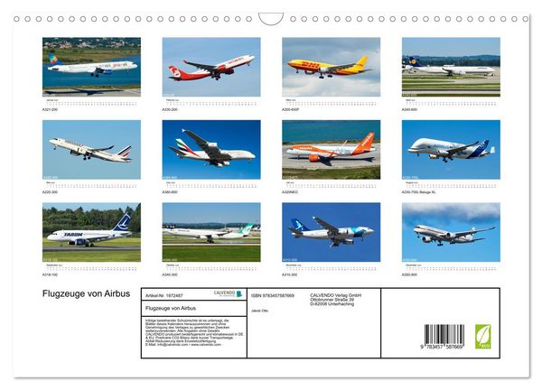 Produktbild: Flugzeuge von Airbus (Wandkalender 2026 DIN A3 quer), CALVENDO Monatskalender