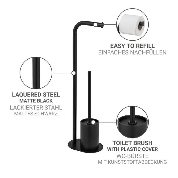 Produktbild: Stand WC-Garnitur Mod. Levante, schwarz, Stahl, 23x63x17 cm, rostfrei und freistehend