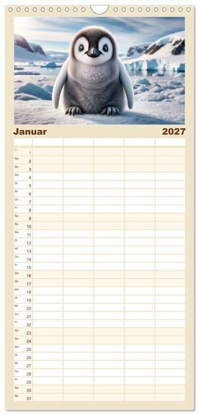 Produktbild: Familienplaner 2027 - Baby-Tiere mit 5 Spalten (Wandkalender, 21 x 45 cm) CALVENDO