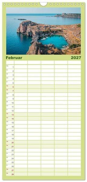 Produktbild: Familienplaner 2027 - Rhodos - Die Highlights der Insel mit 5 Spalten (Wandkalender, 21 x 45 cm) CALVENDO