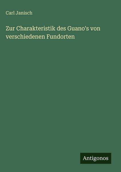 Produktbild: Zur Charakteristik des Guano's von verschiedenen Fundorten