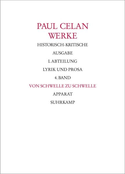 Werke. Historisch-kritische Ausgabe. I. Abteilung: Lyrik und Prosa, Set von Paul Celan, Suhrkamp, 9783518416259