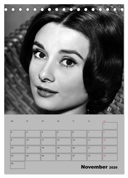 Produktbild: Hollywood-Diva. Audrey Hepburn (Tischkalender 2026 DIN A5 hoch), CALVENDO Monatskalender