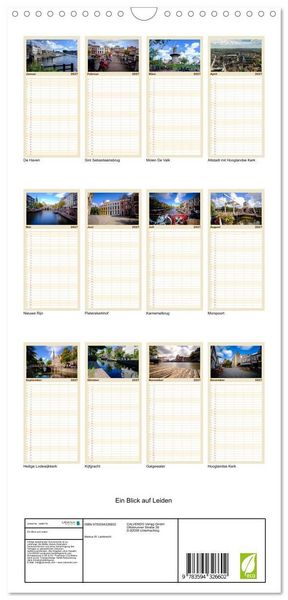 Produktbild: Familienplaner 2027 - Ein Blick auf Leiden mit 5 Spalten (Wandkalender, 21 x 45 cm) CALVENDO
