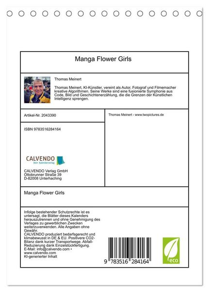 Produktbild: Manga Flower Girls (Tischkalender 2026 DIN A5 hoch), CALVENDO Monatskalender
