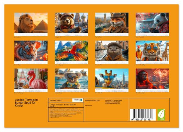 Produktbild: Lustige Tierreisen - Bunter Spa&szlig; f&uuml;r Kinder (Wandkalender 2026 DIN A4 quer), CALVENDO Monatskalender