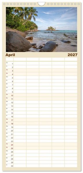 Produktbild: Familienplaner 2027 - Seychellen: La Digue und Mah&eacute; - zwei Trauminseln mit 5 Spalten (Wandkalender, 21 x 45 cm) CALVENDO
