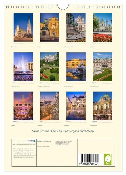 Produktbild: Meine sch&ouml;ne Stadt - ein Spaziergang durch Wien (Wandkalender 2026 DIN A4 hoch), CALVENDO Monatskalender
