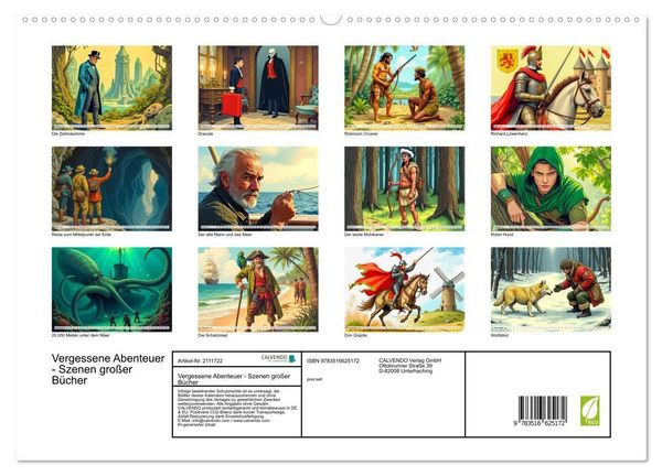 Produktbild: Vergessene Abenteuer - Szenen gro&szlig;er B&uuml;cher (hochwertiger Premium Wandkalender 2026 DIN A2 quer), Kunstdruck in Hochglanz