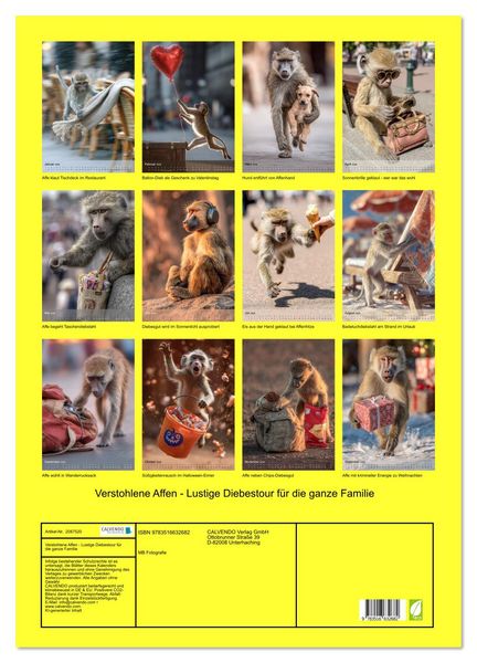 Produktbild: Verstohlene Affen - Lustige Diebestour f&uuml;r die ganze Familie (Wandkalender 2026 DIN A2 hoch), CALVENDO Monatskalender