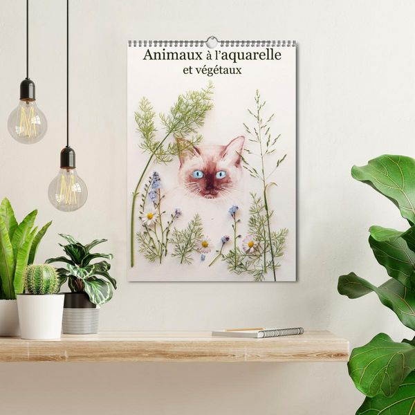 Produktbild: Animaux &agrave; l'aquarelle et v&eacute;g&eacute;taux (Calendrier mural 2026 DIN A3 horizontal), CALVENDO calendrier mensuel