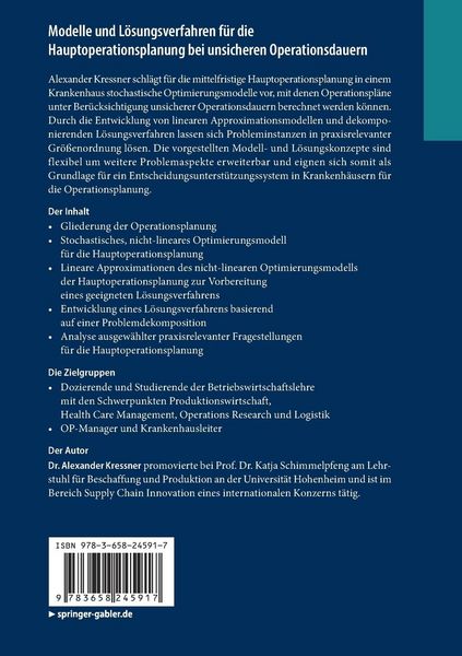 Produktbild: Modelle und L&ouml;sungsverfahren f&uuml;r die Hauptoperationsplanung bei unsicheren Operationsdauern
