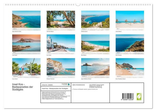 Produktbild: Insel Kos - Badeparadies der S&uuml;d&auml;g&auml;is (Wandkalender 2027 DIN A2 quer), CALVENDO Monatskalender