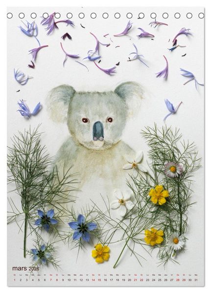 Produktbild: Animaux &agrave; l'aquarelle et v&eacute;g&eacute;taux (Calendrier de bureau 2026 DIN A5 horizontal), CALVENDO calendrier mensuel
