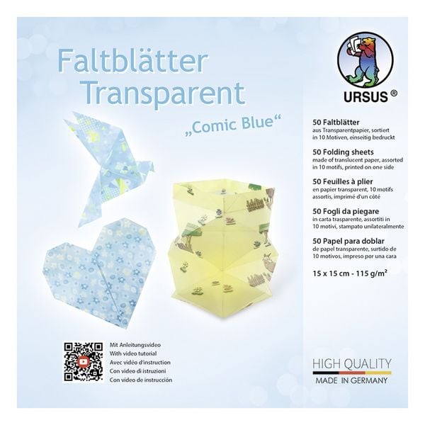 Produktbild: URSUS Faltbl&auml;tter Faltbl&auml;tter Transparent Comic Blue, 15 x 15 cm, 50 Blatt