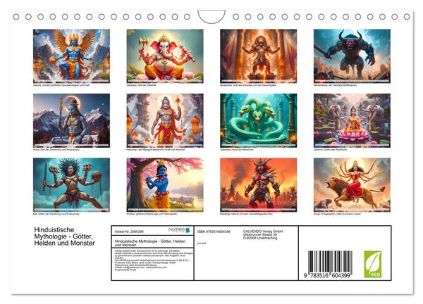 Produktbild: Hinduistische Mythologie - G&ouml;tter, Helden und Monster (Wandkalender 2026 DIN A4 quer), CALVENDO Monatskalender
