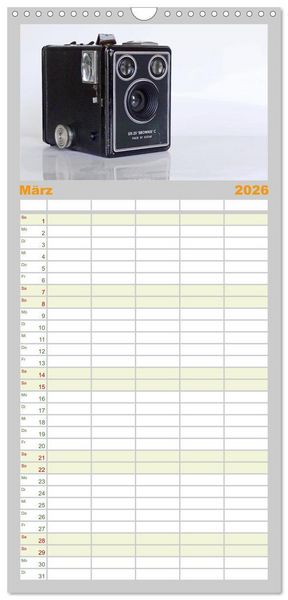 Produktbild: Familienplaner 2026 - Alte Fotoapparate - Kameras von Kodak der Jahre 1905 bis 1977 mit 5 Spalten (Wandkalender, 21 x 45 cm) CALVENDO