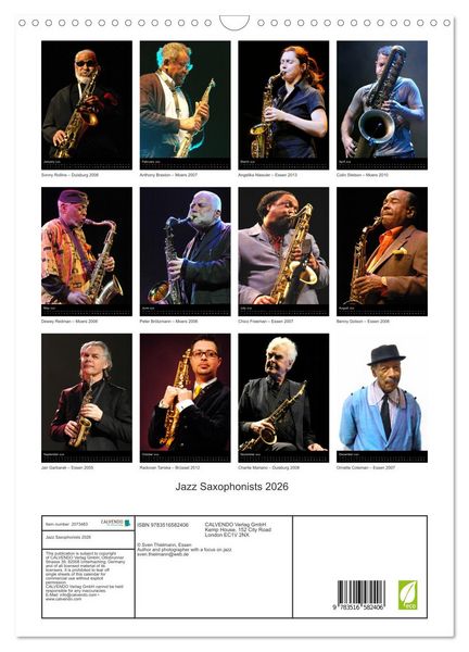 Produktbild: Jazz Saxophonists 2026 (Wall Calendar 2026 DIN A3 portrait), CALVENDO 12 Month Wall Calendar