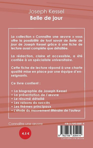 Produktbild: Fiche de lecture Belle de jour de Joseph Kessel (Analyse litt&eacute;raire de r&eacute;f&eacute;rence et r&eacute;sum&eacute; complet)