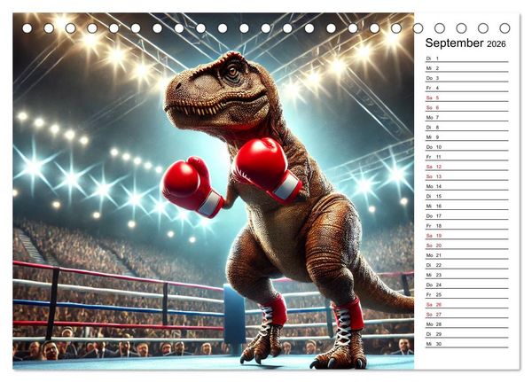 Produktbild: Sportlicher T-Rex - Mit Fun durch das Jahr (Tischkalender 2026 DIN A5 quer), CALVENDO Monatskalender