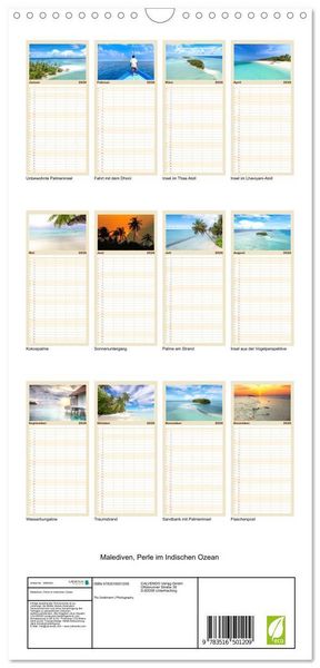 Produktbild: Familienplaner 2026 - Malediven, Perle im Indischen Ozean mit 5 Spalten (Wandkalender, 21 x 45 cm) CALVENDO