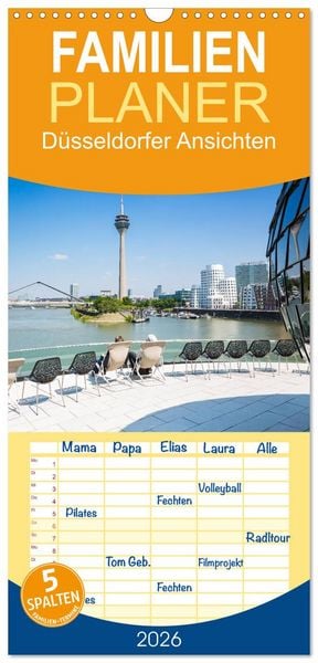 Produktbild: Familienplaner 2026 - D&uuml;sseldorfer - Ansichten mit 5 Spalten (Wandkalender, 21 x 45 cm) CALVENDO