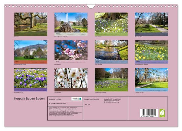 Produktbild: Kurpark Baden-Baden (Wandkalender 2026 DIN A3 quer), CALVENDO Monatskalender