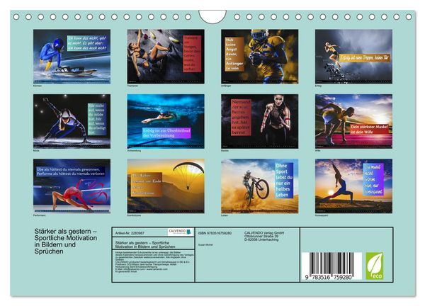 Produktbild: St&auml;rker als gestern &ndash; Sportliche Motivation in Bildern und Spr&uuml;chen (Wandkalender 2027 DIN A4 quer), CALVENDO Monatskalender