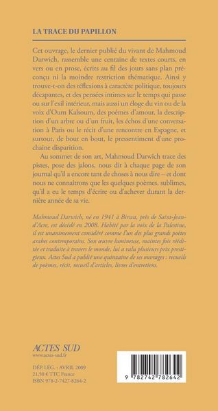 Produktbild: La trace du papillon : pages d'un journal (&eacute;t&eacute; 2006-&eacute;t&eacute; 2007)