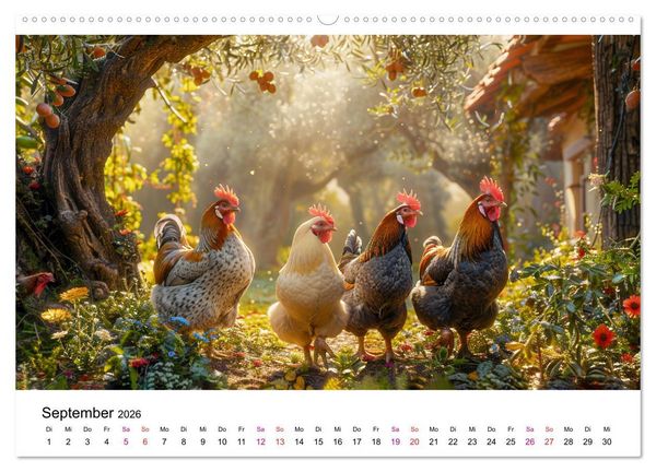 Produktbild: H&uuml;hner Federvieh (hochwertiger Premium Wandkalender 2026 DIN A2 quer), Kunstdruck in Hochglanz