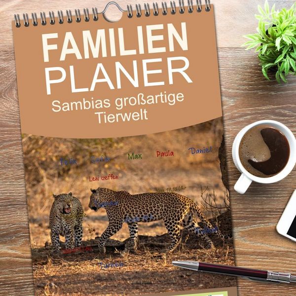Produktbild: Familienplaner 2026 - Sambias gro&szlig;artige Tierwelt mit 5 Spalten (Wandkalender, 21 x 45 cm) CALVENDO