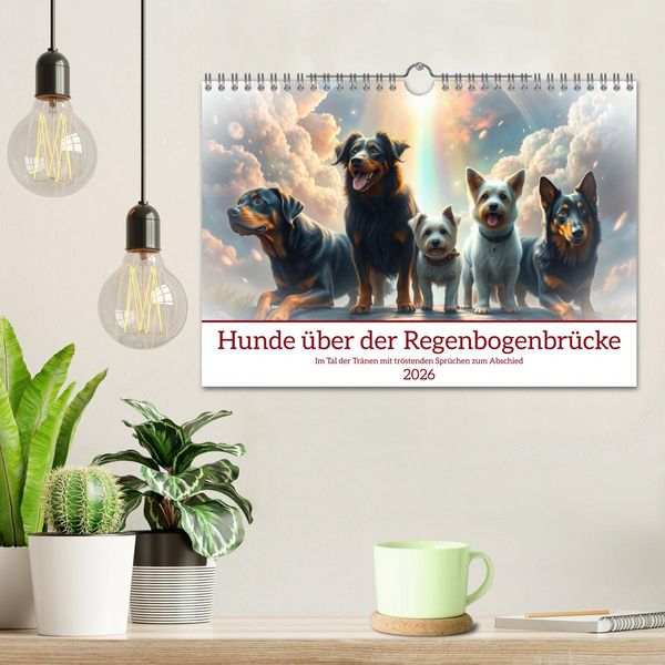 Produktbild: Hunde &uuml;ber der Regenbogenbr&uuml;cke (Wandkalender 2026 DIN A4 quer), CALVENDO Monatskalender