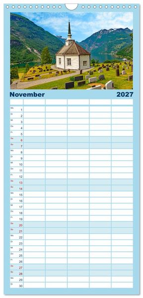 Produktbild: Familienplaner 2027 - K&ouml;nigsroute Norwegens mit 5 Spalten (Wandkalender, 21 x 45 cm) CALVENDO