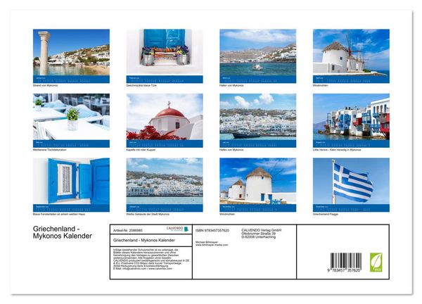 Produktbild: Griechenland - Mykonos Kalender (Wandkalender 2026 DIN A3 quer), CALVENDO Monatskalender