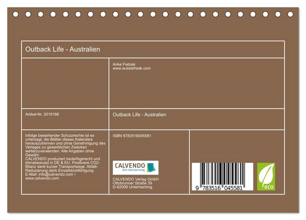 Produktbild: Outback Life - Australien (Tischkalender 2026 DIN A5 quer), CALVENDO Monatskalender