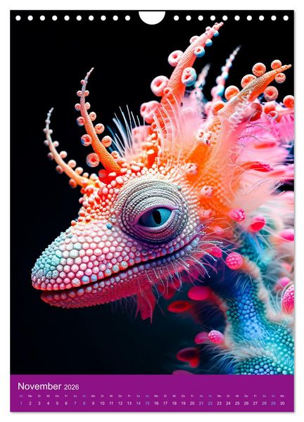 Produktbild: Neon-Evolution - Fluoreszierende Fantasietiere der KI-Welt (Wandkalender 2026 DIN A4 hoch), CALVENDO Monatskalender