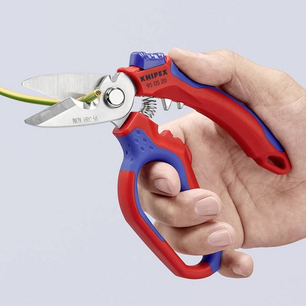 Produktbild: Knipex KNIPEX 95 05 20 SB Gewinkelte Elektrikerschere mit Mehrkomponenten-H&uuml;llen, glasfaserverst&auml;rkt spiegelpoliert 180 mm 95 05 20 SB