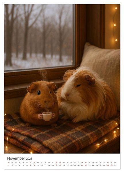Produktbild: Cozy Moments - Meerschweinchen Kalender (hochwertiger Premium Wandkalender 2026 DIN A2 hoch), Kunstdruck in Hochglanz
