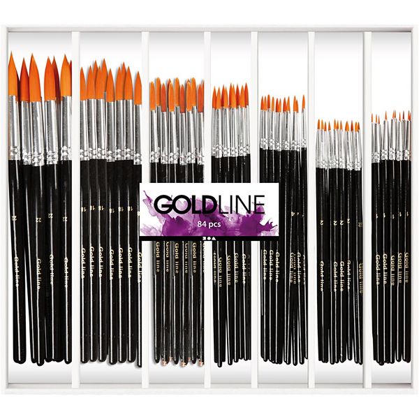 Produktbild: Creativ Company Gold Line Pinsel, Nr. 1+2+4+8+12+18+22, L 17-21 cm, B 1-7 mm, rund, 7x12 Stk