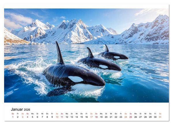 Produktbild: Orcas - ein Jahr voller Meer (Wandkalender 2026 DIN A2 quer), CALVENDO Monatskalender